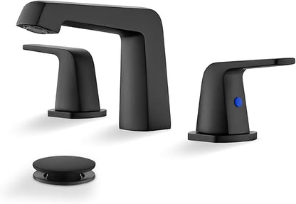 gotonovo Bathroom Sink Faucet 3 Holes 2 Handles Widespread 8 Inch Bathroom Faucet with Pop Up Drain Hot Cold Water Supply Lines Lavatory Vanity Mixer Tap, Thick Style, Matte Black