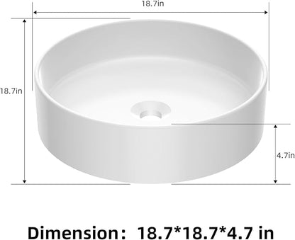 Vessel Sink Bathroom Thin-Edge Round Countertop Basin, 17.72×17.72×4.72 inch Modern Ceramic Sink for Vanity Upgrade, Minimalist Home, Guest Washroom
