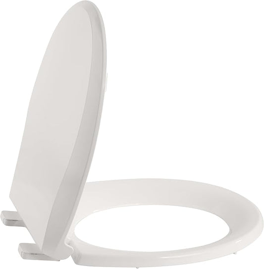 17" Round Toilet Seat with Quiet Close, Biscuit Color Polypropylene and Never-Loosen Durable Design, Easy Installation and Maintenance