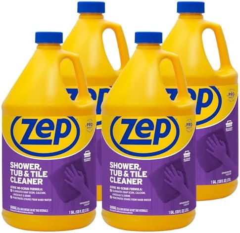 Zep Shower, Tub and Tile Cleaner - 1 Gallon (Case of 4) ZUSTT128 - No Scrub Pro Formula with Acid, Breaks Up Tough Buildup on Contact, Revealing Squeaky Clean Results