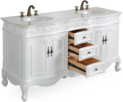 Benton Collection 64” Beckham Antique White Double Sink Bathroom Vanity with 2 Mirrors CF-3882W-AW-64-MIR-MIR