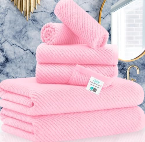 VOOVA & MOVAS 6PC Towel Set, 100% Cotton, Pink