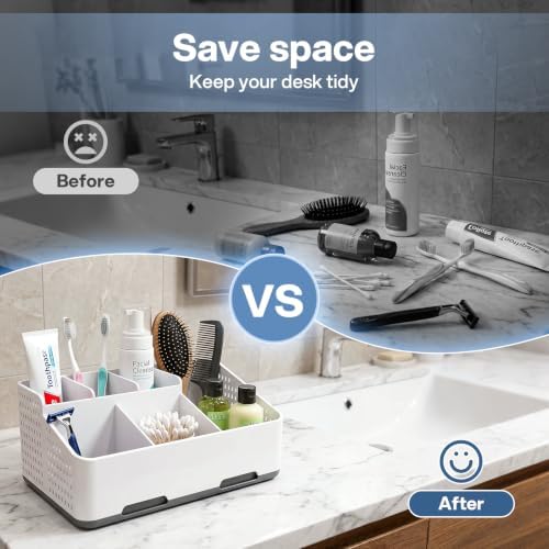 TQRR Bathroom Countertop Organizer -6 Slots Drain Tray Toothbrush Holders