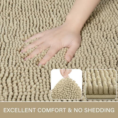 LOCHAS Luxury Bathroom Rug Shaggy Bath Mat 24 x 54 Inch, Beige