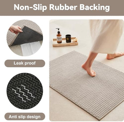 Triohero Bathroom Rugs Non Slip Washable, Super Absorbent Thin Bath Mat Small Quick Dry Low Pile Bathroom Rug, Beige 20"x30"