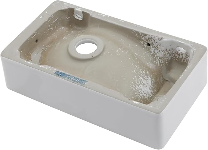 Small Bathroom Sink - 15"x9" Wall Mount Rectangular Ceramic Vessel Sink White Porcelain Floating Vanity Sink for Tiny Bathrooms with Faucet & Drain Combo (Left Hand Bowl Options)