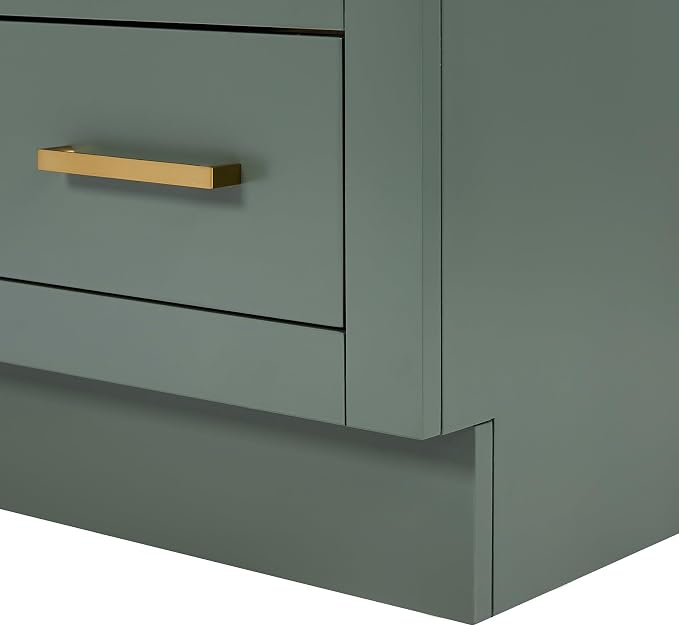 ARIEL Hepburn 60-inch Bathroom Vanity with Sink,Solid Wood, 1.5-inch Carbon Black Quartz Countertop, Single Rectangular Porcelain Sink, Soft Closing Doors, Dovetail Drawers, Vintage Green