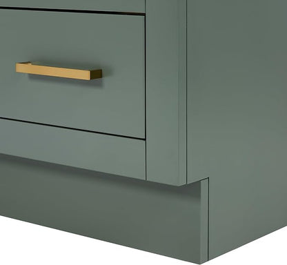 ARIEL Hepburn 60-inch Bathroom Vanity with Sink,Solid Wood, 1.5-inch Carbon Black Quartz Countertop, Single Rectangular Porcelain Sink, Soft Closing Doors, Dovetail Drawers, Vintage Green
