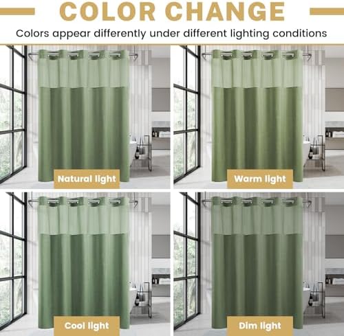 WONICY Small No Hook Shower Curtain with Liner, Sage Green, 54 x 80