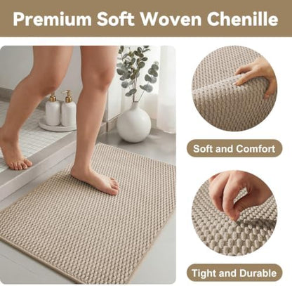 Triohero Bathroom Runner Rugs, Long Bath Mat Runner Washable Thin Quick Dry Low Pile Bathroom Runner Rugs Non Slip, Beige 24x70
