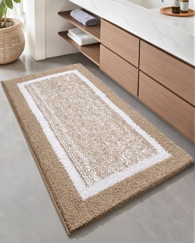 Color&Geometry Bathroom Runner Non Slip, Simple and Stylish,24"x43",Khaki
