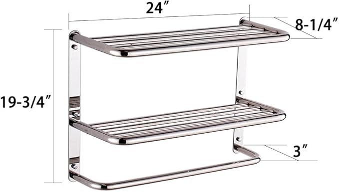 LUANT 24 Inch Bathroom Shelf 3-Tier Wall Mounting Rack with Towel Bars