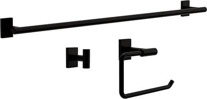 Franklin Brass Hartwell 3-Piece Bathroom Set Matte Black 18" + 6" Towel Rack, Toilet Paper Holder/Hand Towel Holder, Hook | 3-Piece Bath Hardware Accessories Set HRT63-MB
