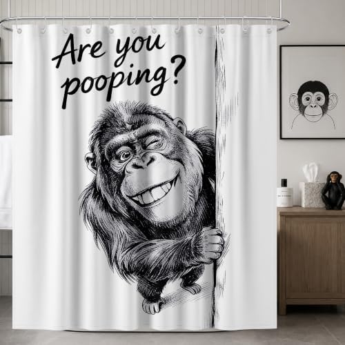 Extra Tall Shower Curtain XL Funny Grey Monkey, 70 x 96 Inchs