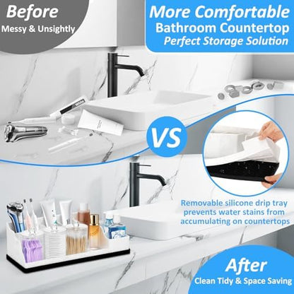 Bathroom Counter Organizer, White Silicone Toothbrush Holders for Bathrooms Organizer Countertop with 3PCS Qtip Holder, Toothbrush and Toothpaste Holder for Bathroom Organization Storage Vanity