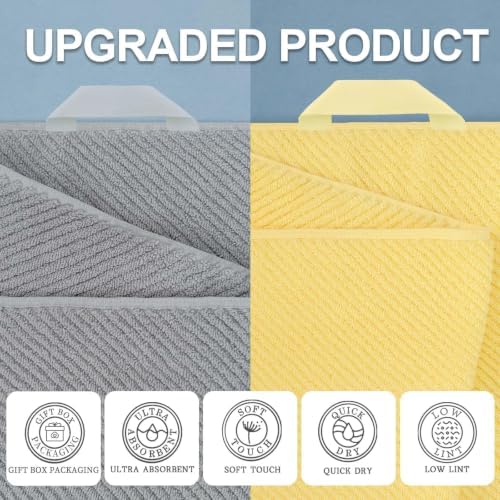 VOOVA & MOVAS 6PC Towel Set, 100% Cotton, Grey Yellow