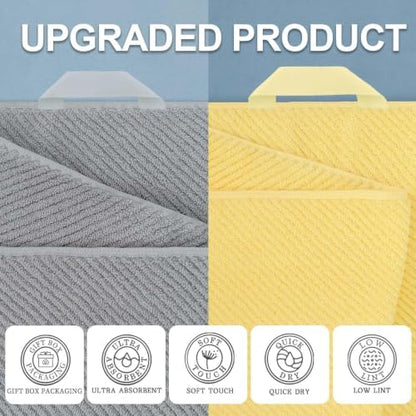 VOOVA & MOVAS 6PC Towel Set, 100% Cotton, Grey Yellow