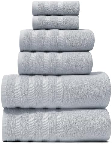 Hearth & Harbor Bath Towels for Bathroom - 100% Ring Spun Cotton Luxury Bathroom Towels - Soft & Highly Absorbent Bath Towels Set, 6 Piece Set, Ice Blue