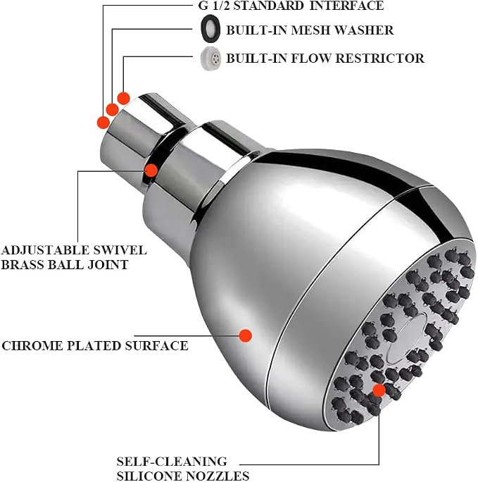 High Pressure Fixed Shower Head 3 Inch Saving Water Chrome Anti-leak Shower Head For Powerful Water Rain Easy Installation for Relaxing and Comfortable Shower Experience