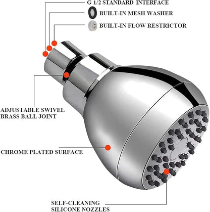 High Pressure Fixed Shower Head 3 Inch Saving Water Chrome Anti-leak Shower Head For Powerful Water Rain Easy Installation for Relaxing and Comfortable Shower Experience