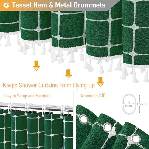 BTTN 60x72 Boho Farmhouse Linen Heavy Duty Shower Curtain, Emerald Green