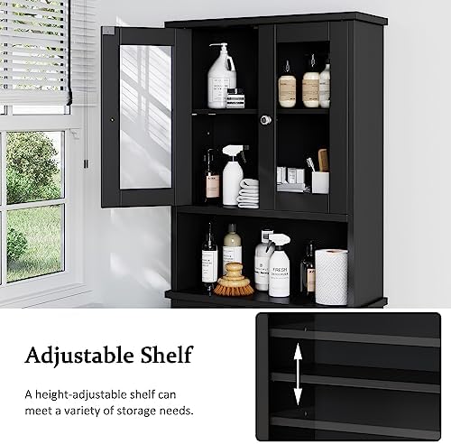Over The Toilet Storage Cabinet for Bathroom, Storage Organizer Over Toilet with Glass Doors, Space Saver for Living Room, Black