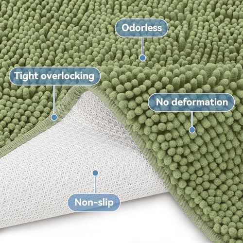 Bcoimo Bath Rug Mat,Sage Chenille High Absorbent Long Bathroom Runner Rugs