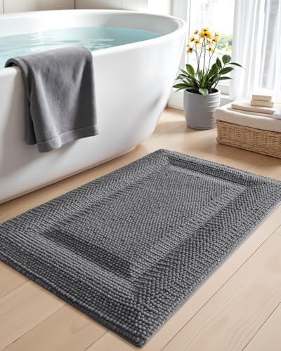 DEXI Bathroom Rugs 43x24, Non Slip Washable Chinelle Bath Mat, Dark Grey