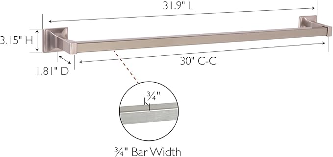 Design House 539155 Millbridge Classic Towel Bar for Bathroom Bedroom Closet or Kitchen, 30", Satin Nickel