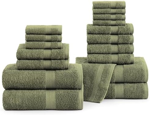 LANE LINEN Large Bath Towel Set Absorbent Quick Dry 100% Cotton - Oil Green
