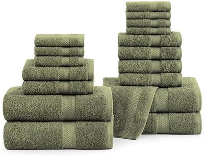 LANE LINEN Large Bath Towel Set Absorbent Quick Dry 100% Cotton - Oil Green