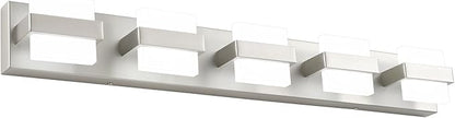 SOLFART 5-Light Bathroom Vanity Lights Over Mirror,Brushed-Nickel LED Modern Vanity Lights for Bathroom, Dimmable