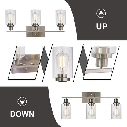 MELUCEE 3 Lights Wall Sconce Brushed Nickel Finished 20.5 Inch | Modern Bathroom Vanity Light Fixtures with Clear Glass Shade Suit for Porch Bedroom Foyer Kitchen (Patent No.: US D963914 S)
