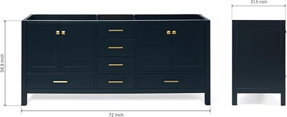 ARIEL Cambridge 72-inch Bathroom Vanity Base Cabinet,Solid Wood, 4 Soft Closing Doors, 6 Dovetail Drawers, Midnight Blue