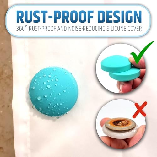 Powerful Anti-Billowing Magnetic Shower Curtain Weights for Splash-Free Bath Experience - 360° Silicone Wrapped - Will Never Rust - Heavy Magnets Prevent Curtain Liners from Blowing | 4 Pairs | Green