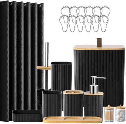 Black Bathroom Set Shower Curtain Set Complete with Trash Can-22PCS