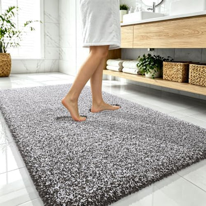 OLANLY Microfiber Bathroom Rugs 59x35, Quick Dry Mat, Dark Brown and White