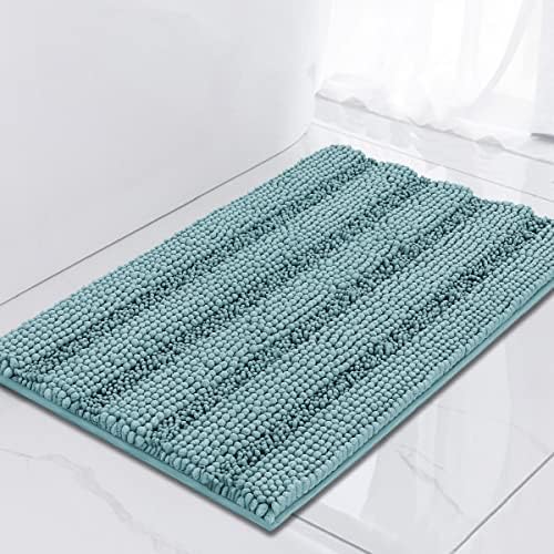 Turquoize Luxury Chenille Bath Rug for Bathroom Rugs Extra Absorbent Bath Mat Non Slip Microfiber Shower Rug for Bathroom Microfiber Shaggy Carpet Rug Size, 17"x 24", Aqua Haze