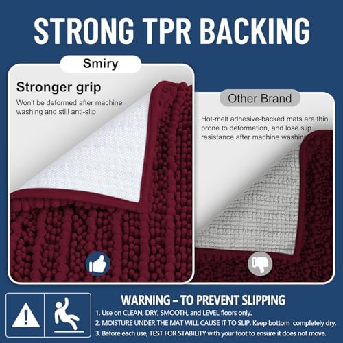 Smiry Bathroom Rugs 24X16, Extra Soft Rubber Backing Chenille Bath Mats