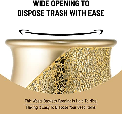 Zahari Home 2pc Sinatra Modern Bath Accessories Set Waste Basket & Tissue Box Champagne Gold Modern Decorative Beautiful Designs Bathroom Decor Set for Home Luxury Bath Set Mosaic Glass