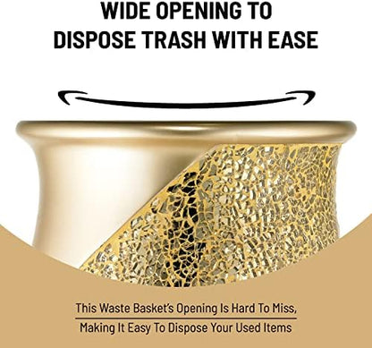 Zahari Home 2pc Sinatra Modern Bath Accessories Set Waste Basket & Tissue Box Champagne Gold Modern Decorative Beautiful Designs Bathroom Decor Set for Home Luxury Bath Set Mosaic Glass
