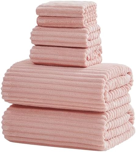 6 Piece Bath Towel Set, 30"x60" Microfiber Towels, Pink