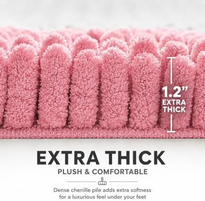 Bathroom Rugs Sets 2 Piece,Super Absorbent Soft,Thick,Machine Washable Chenille Bath Mat,Non Slip Toilet Floor Rug,Bath Mats for Bathroom,20x32 Plus 20x20 U Shape,Pink
