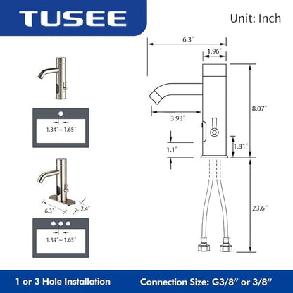 Bathroom Sink Faucet with Manual and Automatic Dual Option Function, Brushed Nickel, TS-5303N