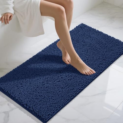Yimobra Long Bathroom Rugs 47"x24", Extra Soft Non Slip Bath Mat for Tub, Super Absorbent Quick Dry Shaggy Rug Floor Carpet, Machine Washable,Navy Blue