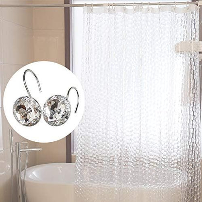 12 Pcs Bling Rhinestones Shower Curtain Hooks Bathroom Rolling Hooks