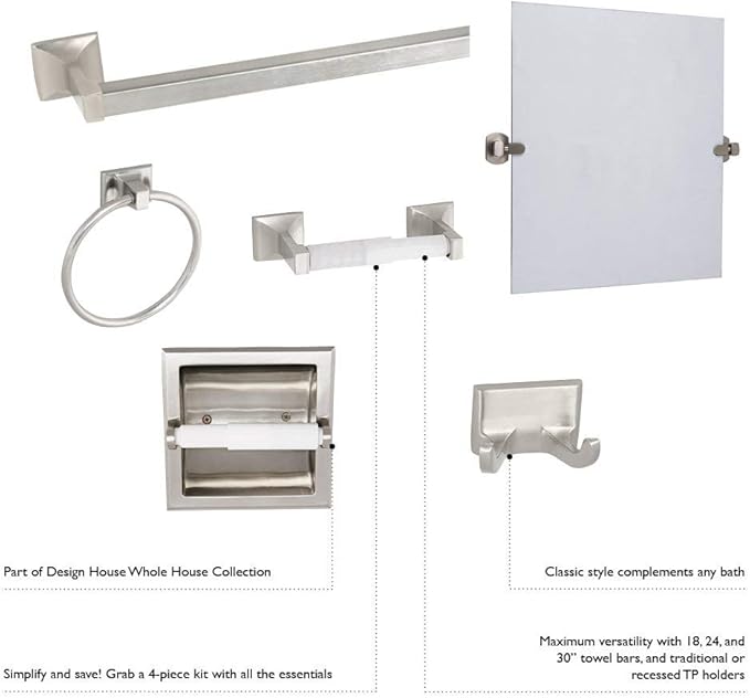 Design House 539189 Millbridge Classic Recessed Toilet Paper Holder for Bathroom Satin Nickel