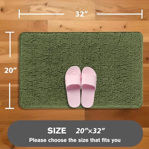 Sage Bathroom Rugs – Absorbent and Washable Bath Mat, Non-Slip, Thick Soft Chenille Bath Rugs for Bathroom Floor, Shower, Sink - 20" x 32"