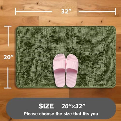 Sage Bathroom Rugs – Absorbent and Washable Bath Mat, Non-Slip, Thick Soft Chenille Bath Rugs for Bathroom Floor, Shower, Sink - 20" x 32"