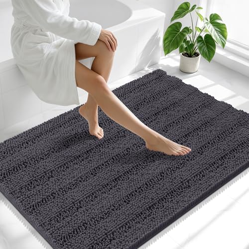 Smiry Thick Chenille Large Bathroom Runner Rugs 44x32, Bath Mat, Dark Grey